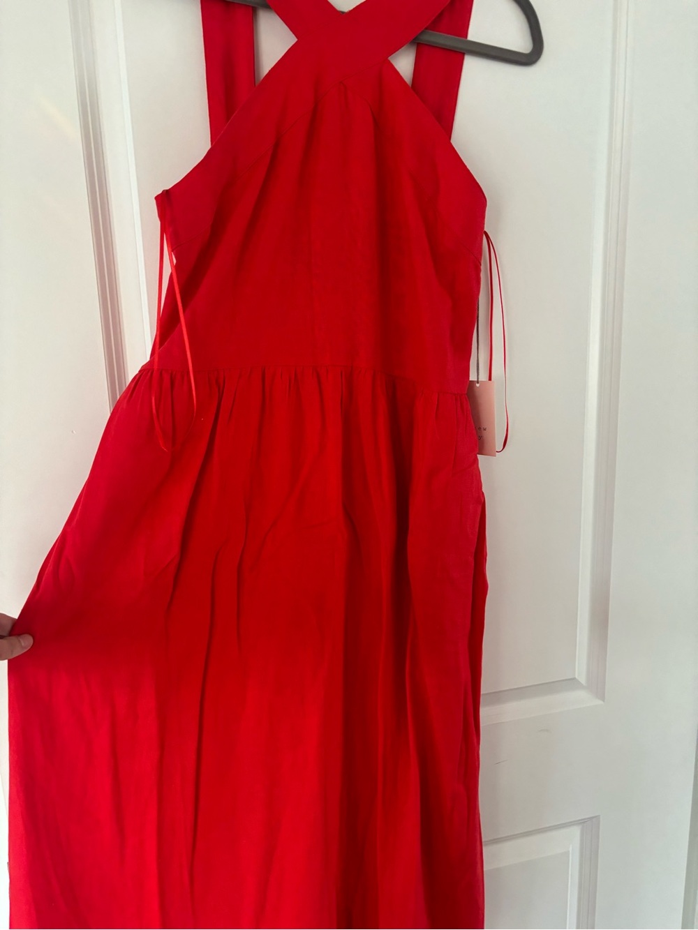 Red Linen dress from target, adjustable straps